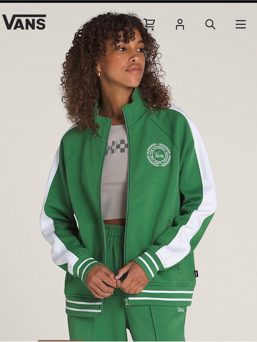 2. Vans Green Track Jacket with White Sleeve Stripes. NWT